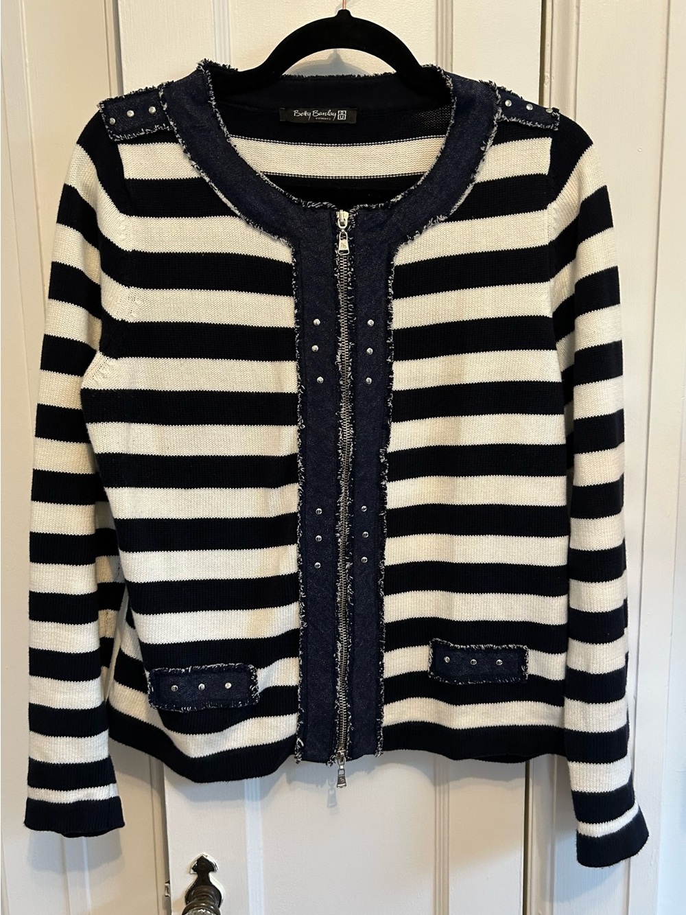 Black and White Striped Zip-Front sweater Jacket by Betty Barclay